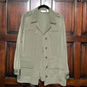 Chico's Olive Green Lightweight Utility Military Safari Jacket Size 1 M Pockets